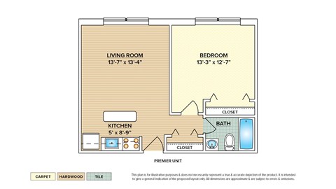 Floor plan for 1 bed, 1 bath, 545 sqft